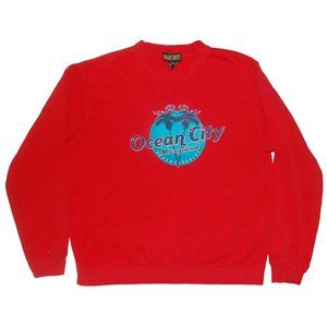 Vintage 1990s Ocean City, MD Maryland Crew Neck Sweatshirt Red Men's Large